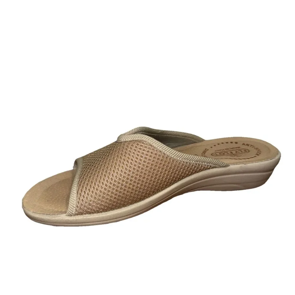 Fly Flot Sandals Womens 7.5 Tan Wedge Slides Slip On Casual Comfort Shoes 38
